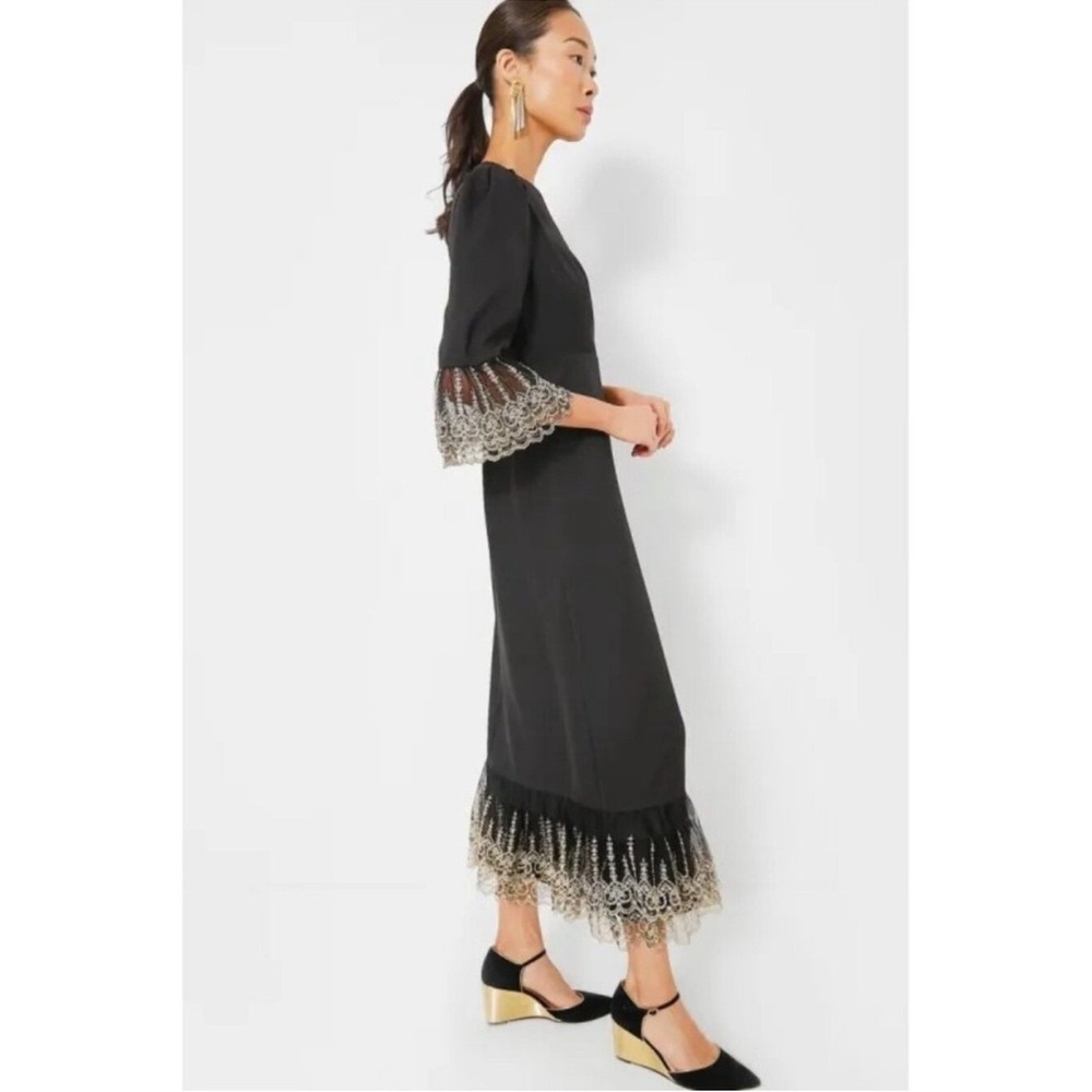 Tuckernuck Pomander Place Black Lillith Lilith Gold Lace Midi Dress NWT Large! - Picture 3 of 8